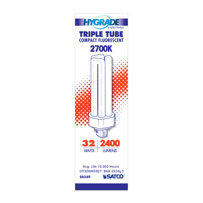 Satco 32W T4 CFL Bulb, GX24q-3 Base, 2700K, 80+ CRI, Dimmable, White with White Glass, alternate view [Satco-S8349|CUSTOM|1]