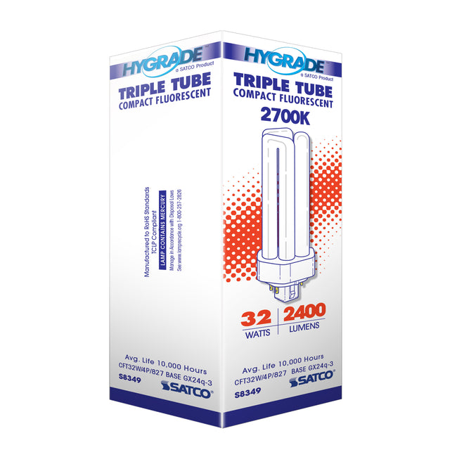 Satco 32W T4 CFL Bulb, GX24q-3 Base, 2700K, 80+ CRI, Dimmable, White with White Glass, alternate view [Satco-S8349|CUSTOM|5]