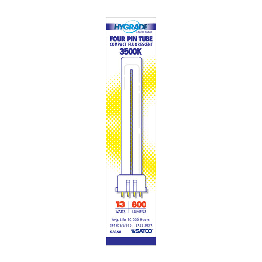 Satco 13W T4 CFL Bulb, 2GX7 Base, 3500K, 80+ CRI, Dimmable, alternate view [Satco-S8368|CUSTOM|1]