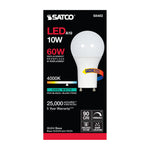 Satco 10W (60W Equivalent) A19 Standard LED Bulb, GU24 Base, 4000K, 90+ CRI, Dimmable, Damp Rated, Frost with Frost Glass, alternate view [Satco-S8482|CUSTOM|2]