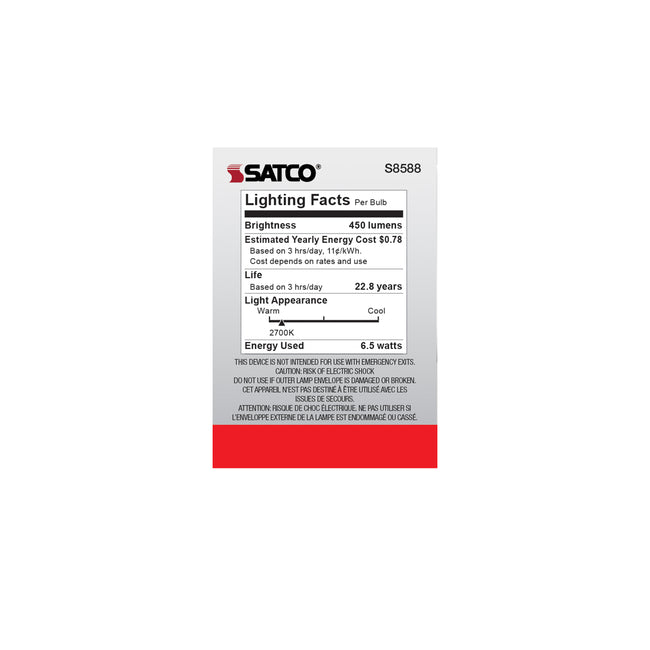 Satco 6.5W (50W Equivalent) MR16 Reflector LED Bulb, GU10 Base, 2700K, 90+ CRI, 40° Beam, Dimmable, Damp Rated, White with Array Glass, alternate view [Satco-S8588|CUSTOM|3]