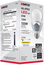 Satco 20W (125W Equivalent) A21 Standard LED Bulb, E26 Medium Base, 2700K, 90+ CRI, IP64, Dimmable, Damp Rated, alternate view [Satco-S8791|CUSTOM|6]