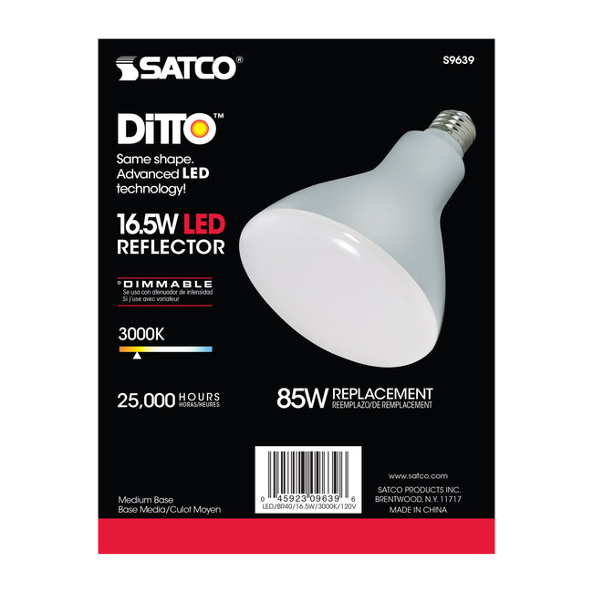Satco 16.5W (85W Equivalent) BR40 Reflector LED Bulb, E26 Medium Base, 3000K, 80+ CRI, 103° Beam, Dimmable, Damp Rated, Frost with Frost Glass, alternate view [Satco-S9639|CUSTOM|2]