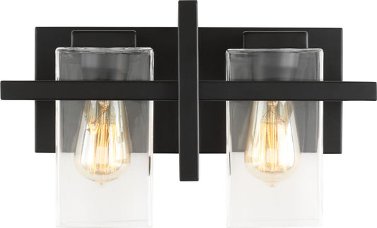 Mitte Vanity by Generation Lighting - 2 Light (15.00"W x 9.13"H), Midnight Black with Clear Glass, 2700K [Generation Lighting-4441502EN7-112|MAIN]