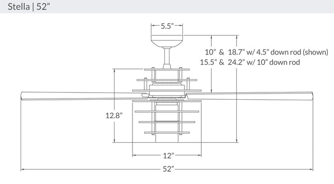 Modern Fan Co Stella 52" Ceiling Fan - Damp Rated - dimension drawing (SLA-52-LineDrawing.jpg) [Modern Fan Co-SLA-WH-52-WH-LED-002|CUSTOM|7]