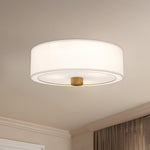 Theo 24" 3-Light Flush Mount - room setting, Aged Gold/White Linen [Alora-FM547924AGWL|CUSTOM|4]