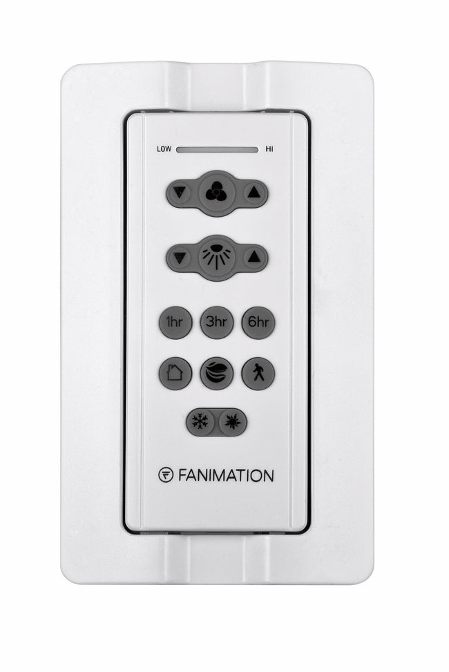 Fanimation TR205 remote control in wall-mount holder, front view [Fanimation-TR205|CUSTOM|1]