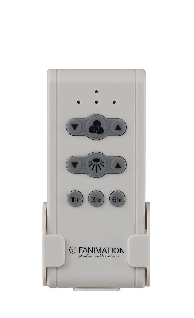 Fanimation TR400S handheld remote control in wall cradle, front view [Fanimation-TR400S|CUSTOM|2]