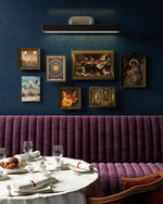 Valise Picture LED Picture Light - room setting, Aged Nickel/Tuxedo Leather [Alora-PL307931ANTL|CUSTOM|1]
