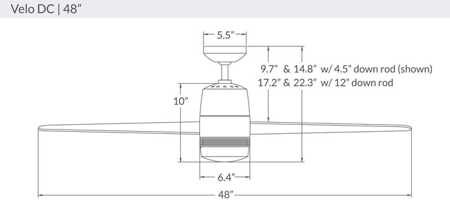 Modern Fan Co Velo DC 48" Ceiling Fan - Damp Rated - dimension drawing (VEL-48-LineDrawing.jpg) [Modern Fan Co-VEL-GW-48-WH-NL-WC|CUSTOM|13]