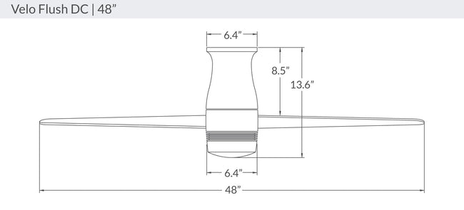 Modern Fan Co Velo DC 48" Flush Mount Ceiling Fan - Damp Rated - dimension drawing (VEL-FM-48-LineDrawing.jpg) [Modern Fan Co-VEL-FM-GW-48-WH-NL-WC|CUSTOM|11]