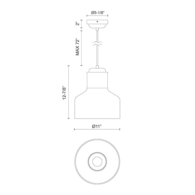 Westlake 11" Pendant - dimension drawing 2 [Alora-PD540411BNGO|CUSTOM|2]