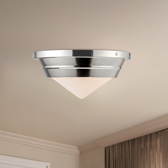 Willard 10" Flush Mount - room setting, Polished Nickel/Opal Matte Glass [Alora-FM348010PNOP|CUSTOM|3]