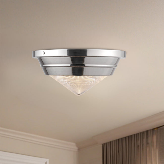 Willard 10" Flush Mount - room setting, Polished Nickel/Prismatic Glass [Alora-FM348010PNPG|CUSTOM|1]