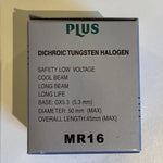 FQ Plus 50W MR16 Halogen Flood Bulb, 12V GU5.3, Open Face (No Glass) Dichroic Cool Beam, For Enclosed Fixtures