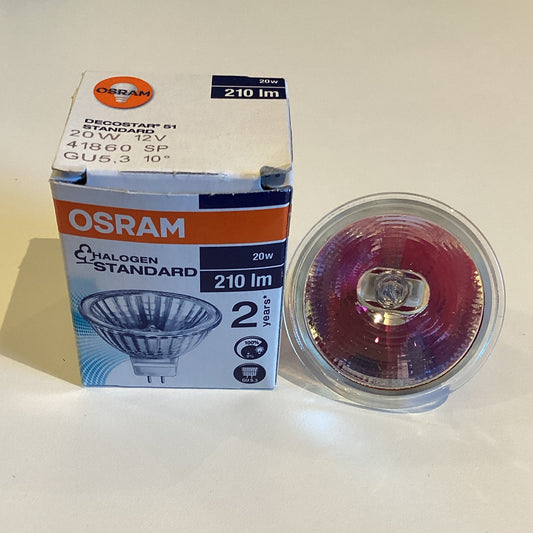 Osram Decostar 51 Standard 41860 SP 20W MR16 Halogen Spot Bulb, 12V GU5.3, 10° Open Face (No Glass) Dichroic Cool Beam