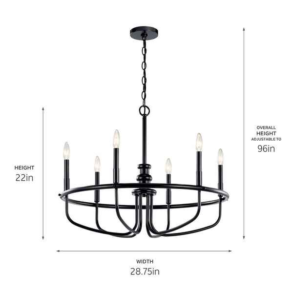 Six Light Chandelier from the Capitol Hill Collection in Black Finish by Kichler