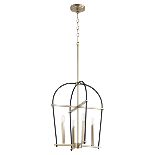 Quorum - 687-4-6980 - Four Light Entry Pendant - Espy - Textured Black w/ Aged Brass from Lighting & Bulbs Unlimited in Charlotte, NC