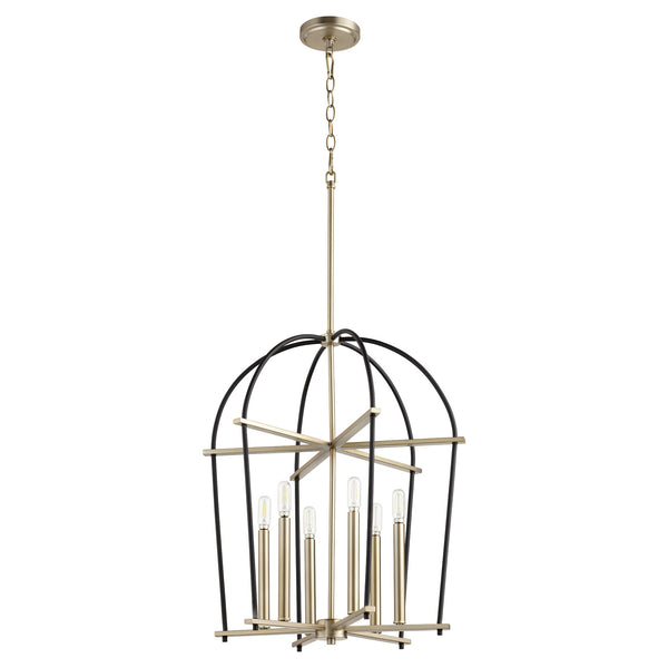 Quorum - 687-6-6980 - Six Light Entry Pendant - Espy - Textured Black w/ Aged Brass from Lighting & Bulbs Unlimited in Charlotte, NC
