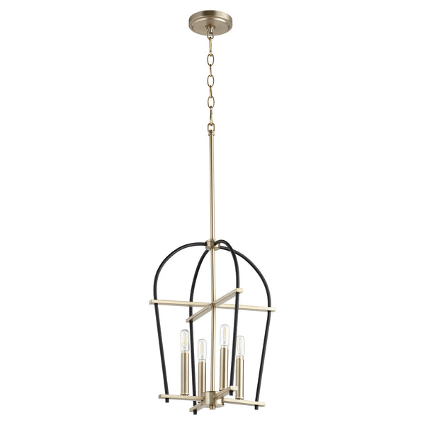 Quorum - 687-6980 - Four Light Entry Pendant - Espy - Textured Black w/ Aged Brass from Lighting & Bulbs Unlimited in Charlotte, NC