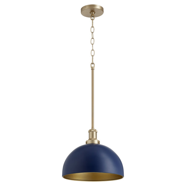 Quorum - 876-3280 - One Light Pendant - 876 Dome Pendants - Blue w/ Aged Brass from Lighting & Bulbs Unlimited in Charlotte, NC