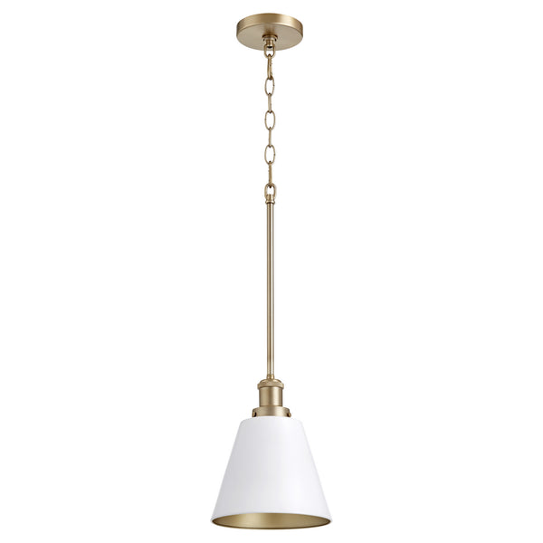 Quorum - 877-0880 - One Light Pendant - 877 Cone Pendants - Studio White w/ Aged Brass from Lighting & Bulbs Unlimited in Charlotte, NC