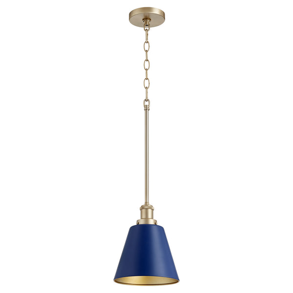 Quorum - 877-3280 - One Light Pendant - 877 Cone Pendants - Blue w/ Aged Brass from Lighting & Bulbs Unlimited in Charlotte, NC