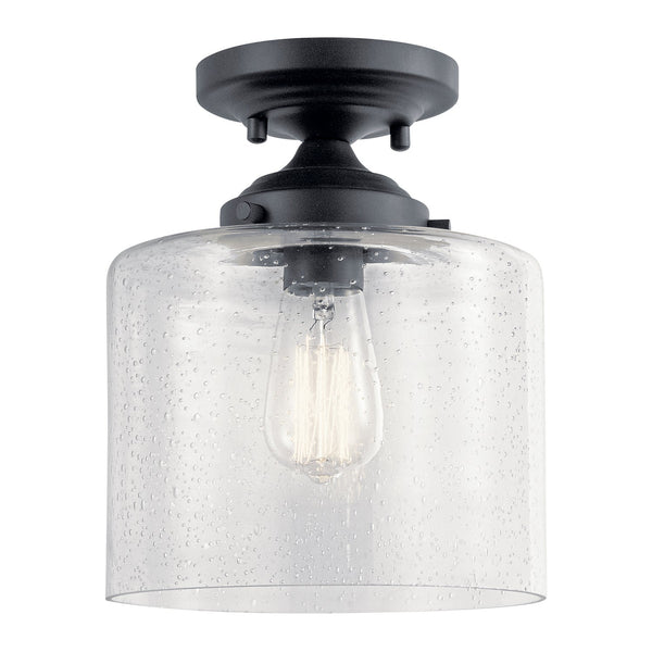 One Light Semi Flush Mount from the Winslow Collection in Black Finish by Kichler