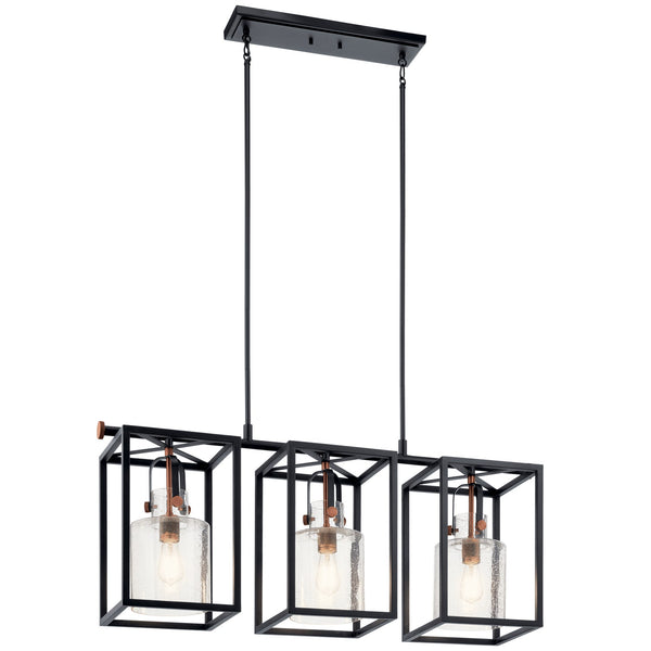 Three Light Linear Chandelier from the Kitner Collection in Black Finish by Kichler