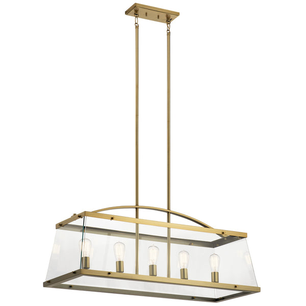 Five Light Linear Chandelier from the Darton Collection in Brushed Natural Brass Finish by Kichler