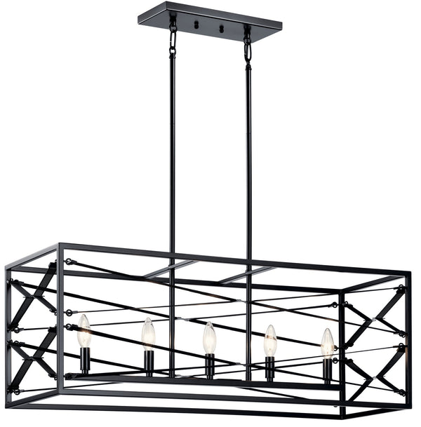 Five Light Linear Chandelier from the Sevan Collection in Black Finish by Kichler