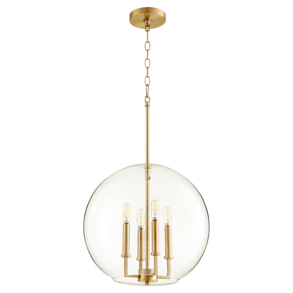 Quorum - 873-4-80 - Four Light Pendant - 873 Globe Pendants - Aged Brass from Lighting & Bulbs Unlimited in Charlotte, NC