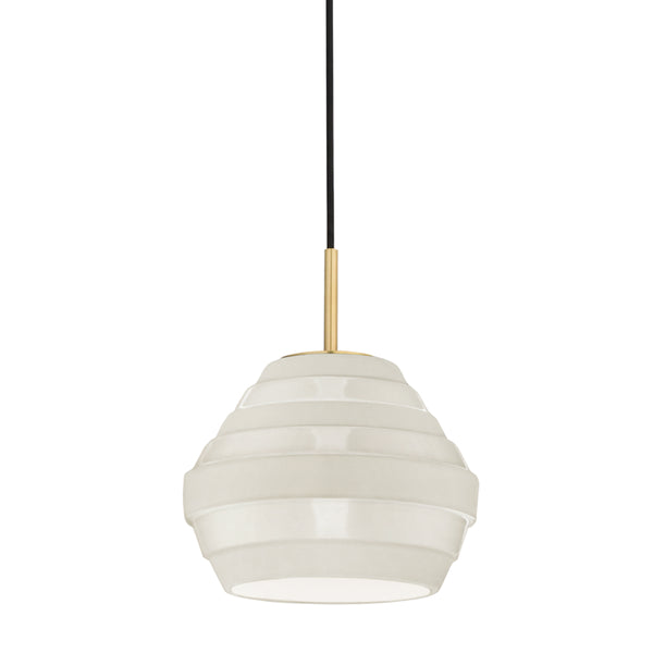 Hudson Valley - 1383-AGB/WH - One Light Pendant - Calverton - Aged Brass/Soft Off White from Lighting & Bulbs Unlimited in Charlotte, NC
