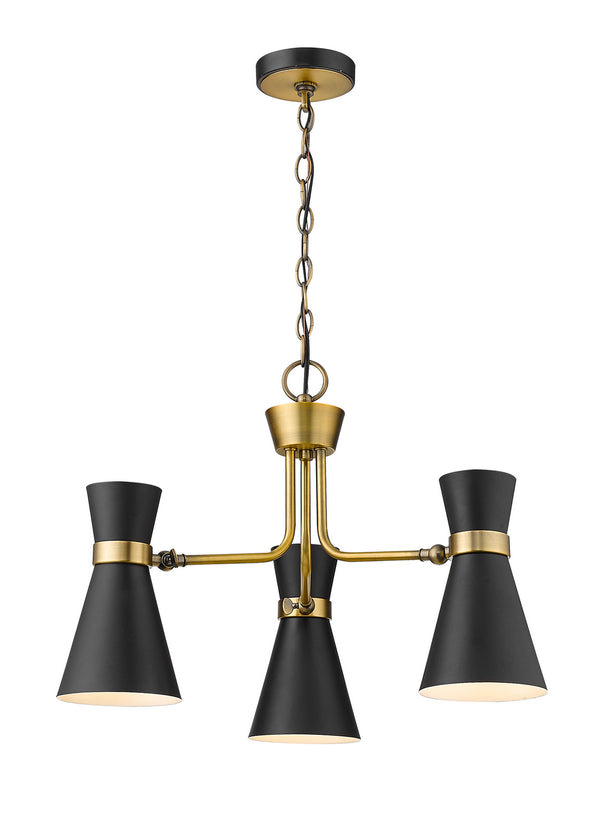 Z-Lite - 728-3MB-HBR - Three Light Chandelier - Soriano - Matte Black / Heritage Brass from Lighting & Bulbs Unlimited in Charlotte, NC