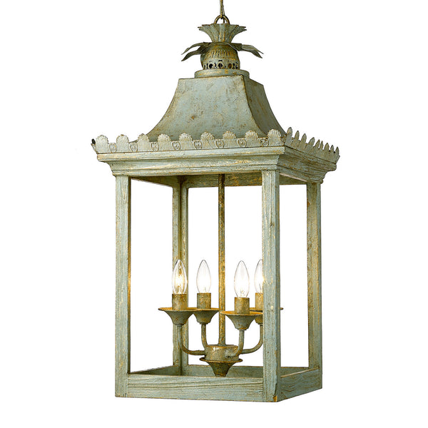 Four Light Pendant from the Finley Collection in Vintage Sage Finish by Golden
