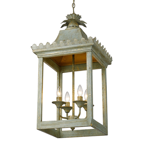 Four Light Pendant from the Finley Collection in Vintage Sage Finish by Golden