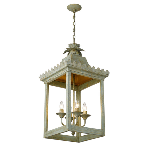 Four Light Pendant from the Finley Collection in Vintage Sage Finish by Golden