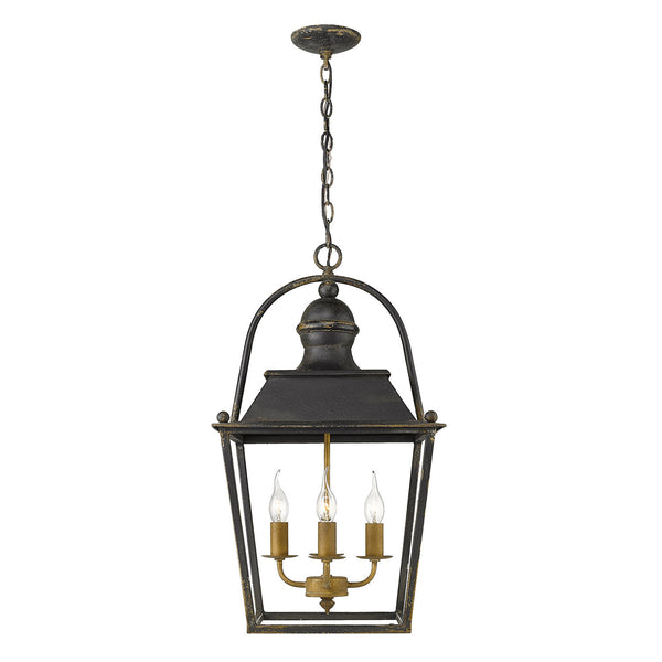 Four Light Pendant from the Christoff Collection in Antique Black Iron Finish by Golden