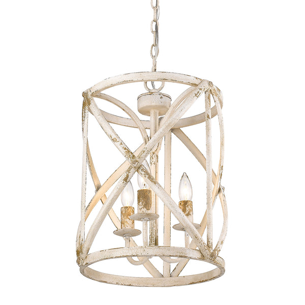 Three Light Pendant from the Alcott Collection in Antique Ivory Finish by Golden