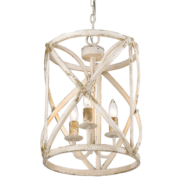 Three Light Pendant from the Alcott Collection in Antique Ivory Finish by Golden