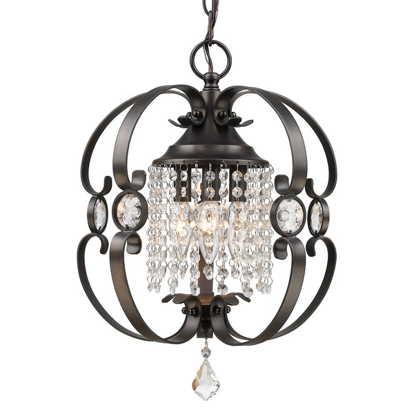 Three Light Mini Chandelier from the Ella EBB Collection in Brushed Etruscan Bronze Finish by Golden