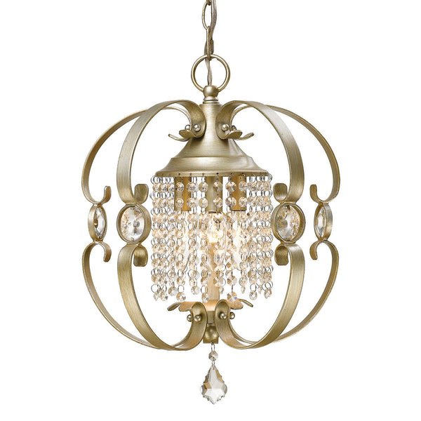 Three Light Mini Chandelier from the Ella Collection in White Gold Finish by Golden