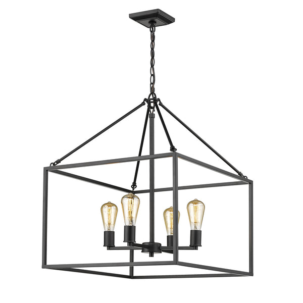 Four Light Chandelier from the Wesson Collection in Matte Black Finish by Golden