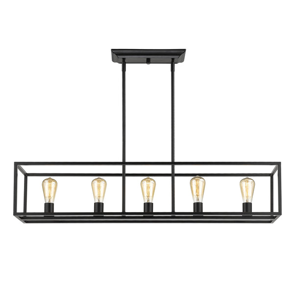 Five Light Linear Pendant from the Wesson Collection in Matte Black Finish by Golden