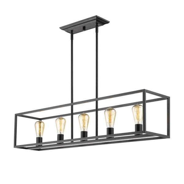 Five Light Linear Pendant from the Wesson Collection in Matte Black Finish by Golden