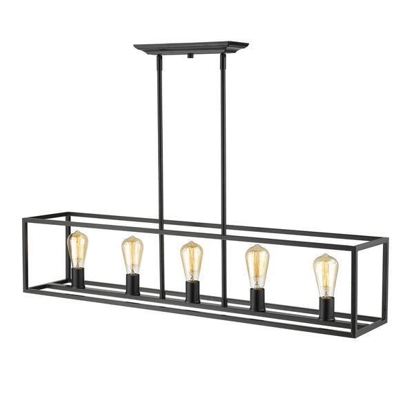 Five Light Linear Pendant from the Wesson Collection in Matte Black Finish by Golden