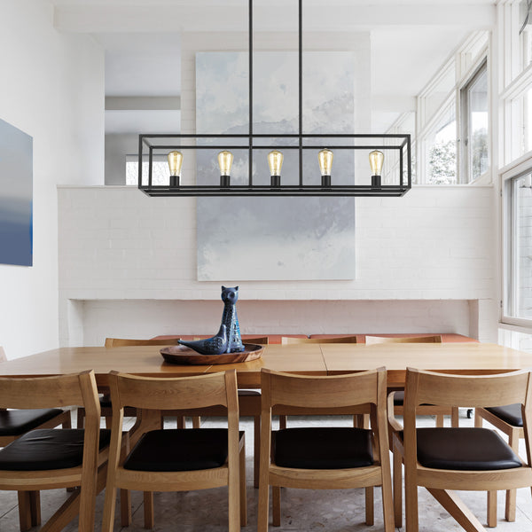Five Light Linear Pendant from the Wesson Collection in Matte Black Finish by Golden