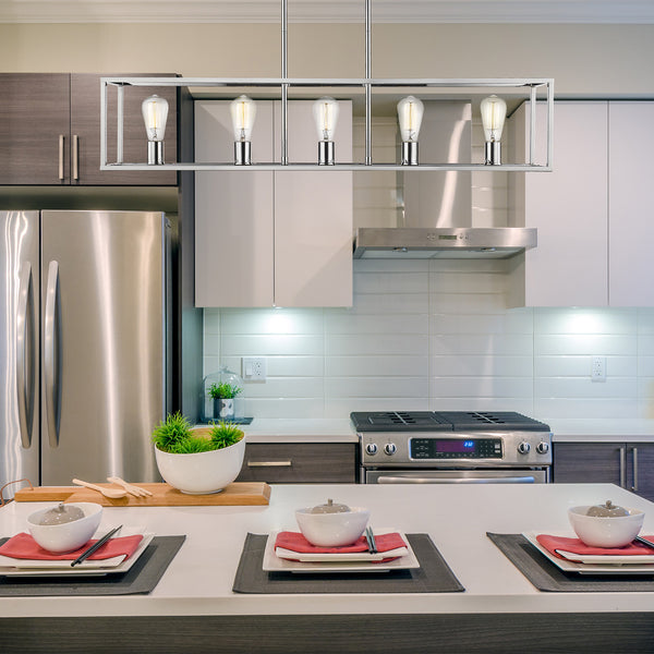 Five Light Linear Pendant from the Wesson CH Collection in Chrome Finish by Golden