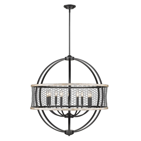 Nine Light Chandelier from the Roost Collection in Matte Black Finish by Golden