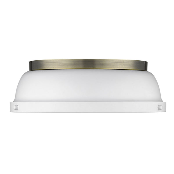 Two Light Flush Mount from the Duncan AB Collection in Aged Brass Finish by Golden